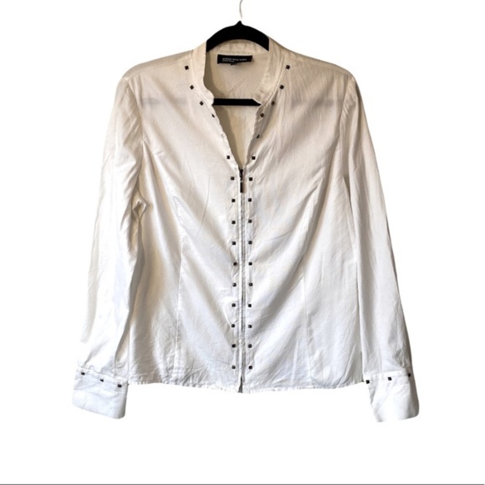 Jones New York Jacket Size Large Zip Up White Studded Shirt Cardigan